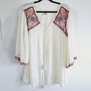 Forgotten Grace Bohemian Embroidered Crochet Tassels Women's Blouse Plus Size 2X